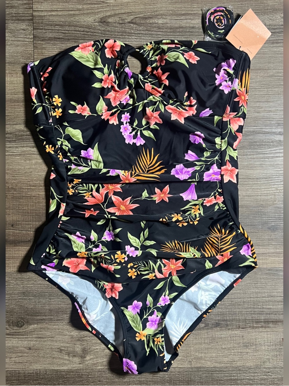Shade & Shore Floral Print Strap Strapless One Piece Swim Suit